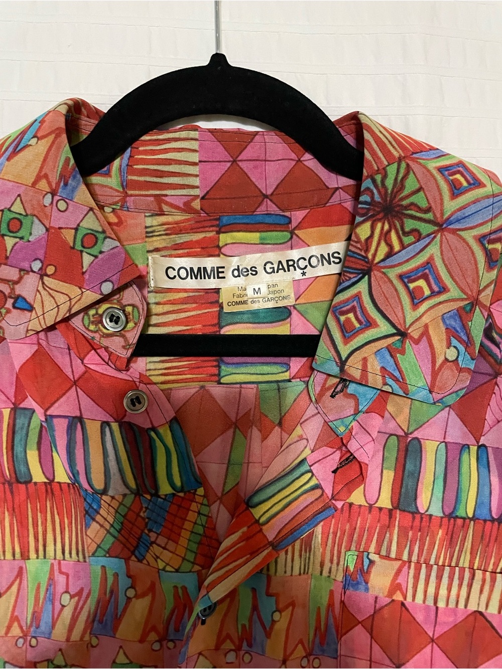 Comme des Garcons Men's Multicolor Printed Button-Up Shirt - Pink Dominant